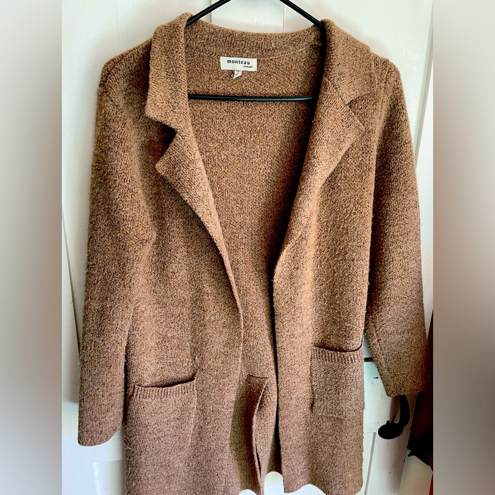 Monteau Anthropologie Womens Heather Grey Sweater Cardigan Duster size small
